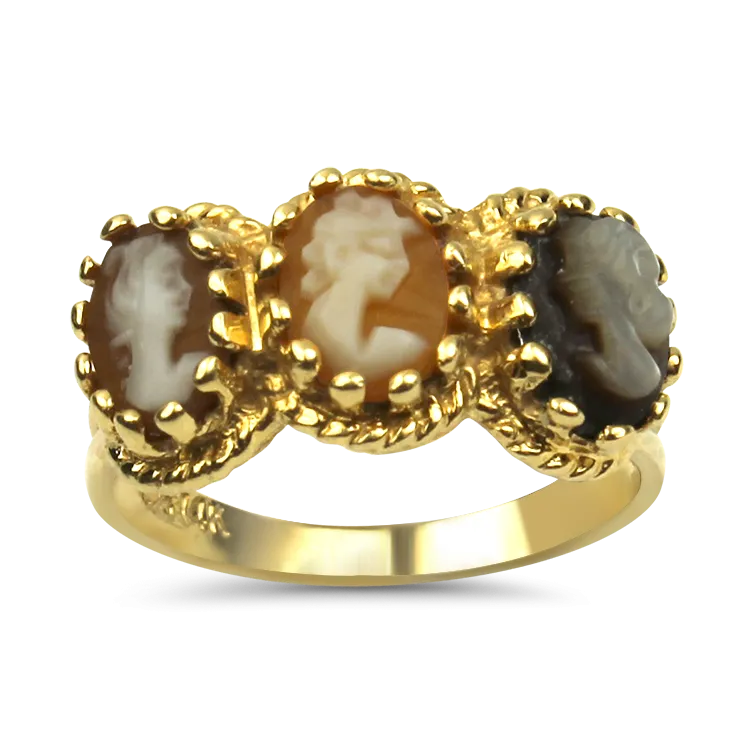 Estate 14K Yellow Gold Three-Cameo Portrait Ring