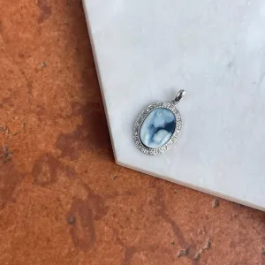Estate 14KT White Gold Mother   Baby Diamond Frame Cameo Pendant