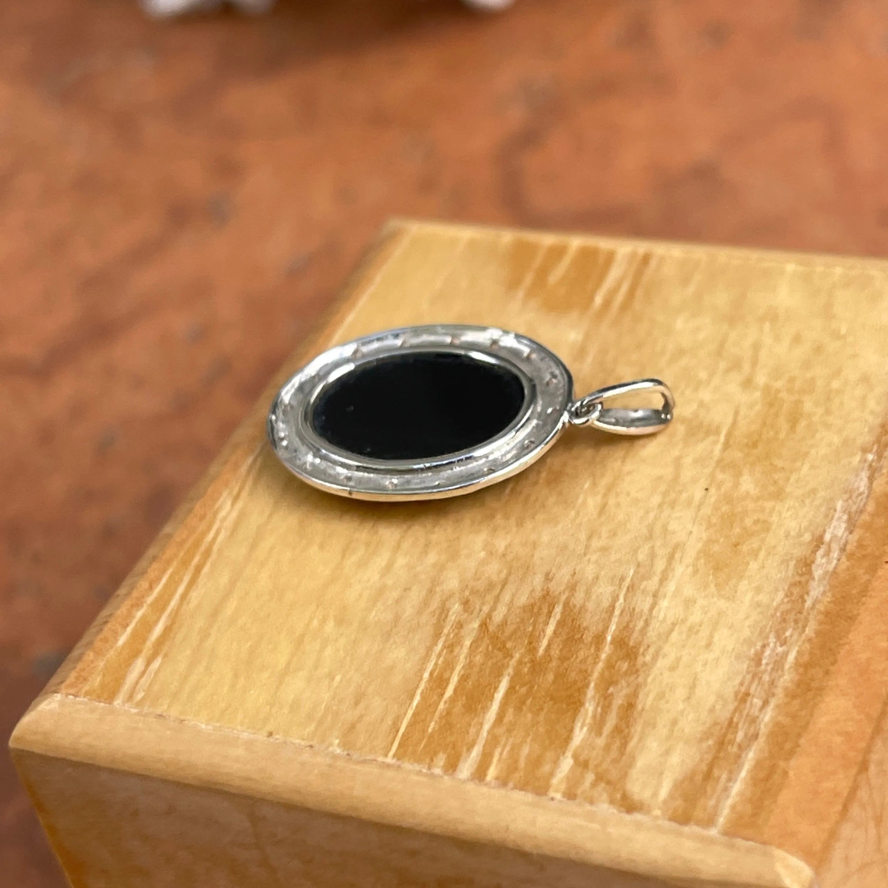 Estate 14KT White Gold Mother   Baby Diamond Frame Cameo Pendant
