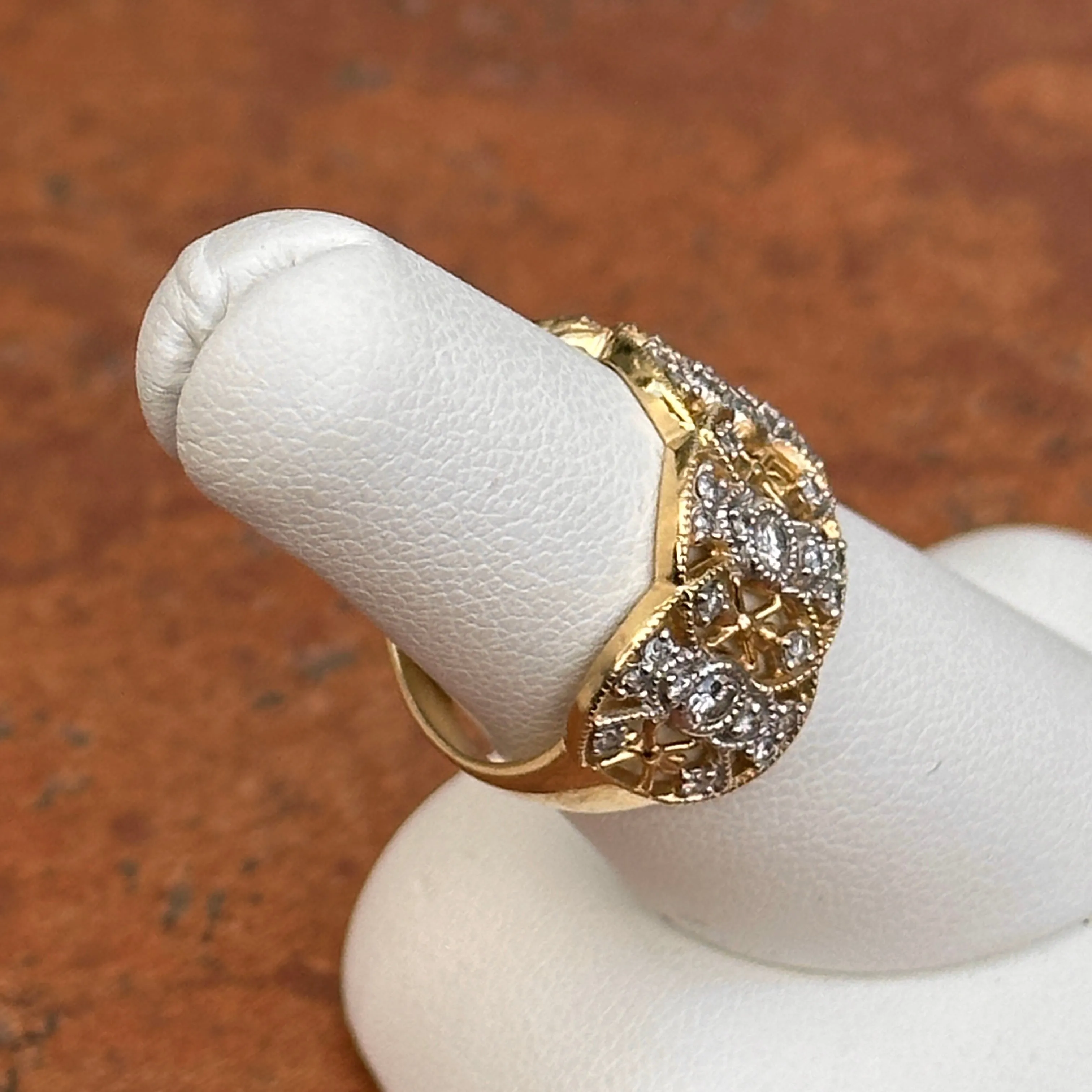 Estate 14KT White   Yellow Gold Diamond Filigree Band Ring