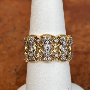 Estate 14KT White   Yellow Gold Diamond Filigree Band Ring