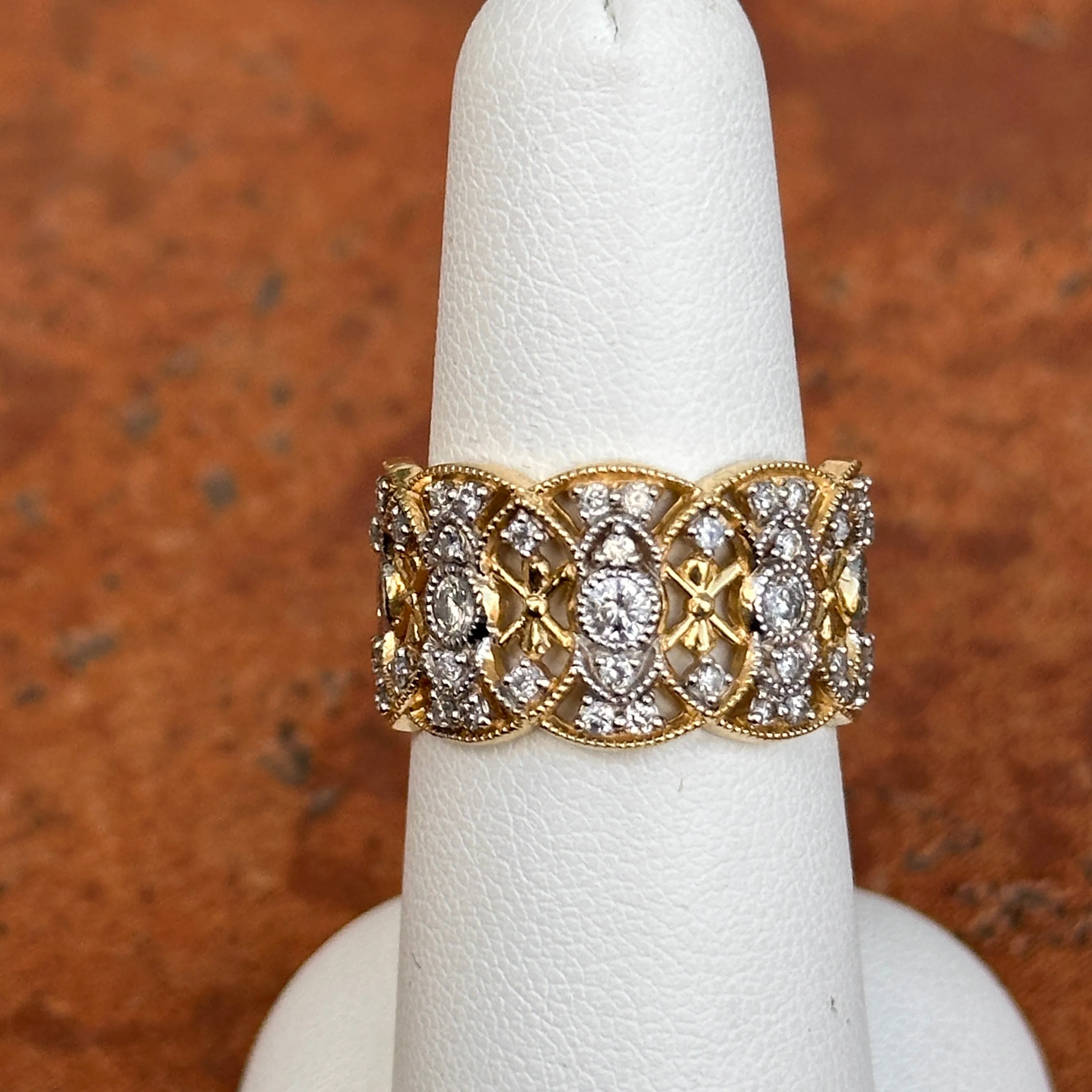 Estate 14KT White   Yellow Gold Diamond Filigree Band Ring