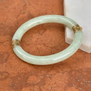 Estate 14KT Yellow Gold Filigree Jadeite Oval Bangle Bracelet