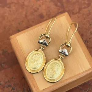 Estate 18KT Yellow Gold Etruscan Cameo Dangle Earrings