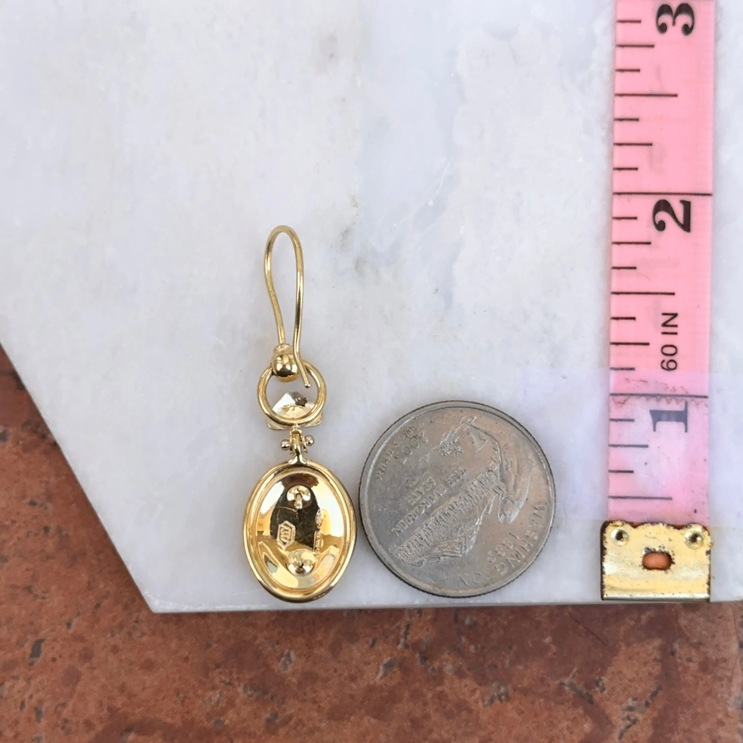 Estate 18KT Yellow Gold Etruscan Cameo Dangle Earrings