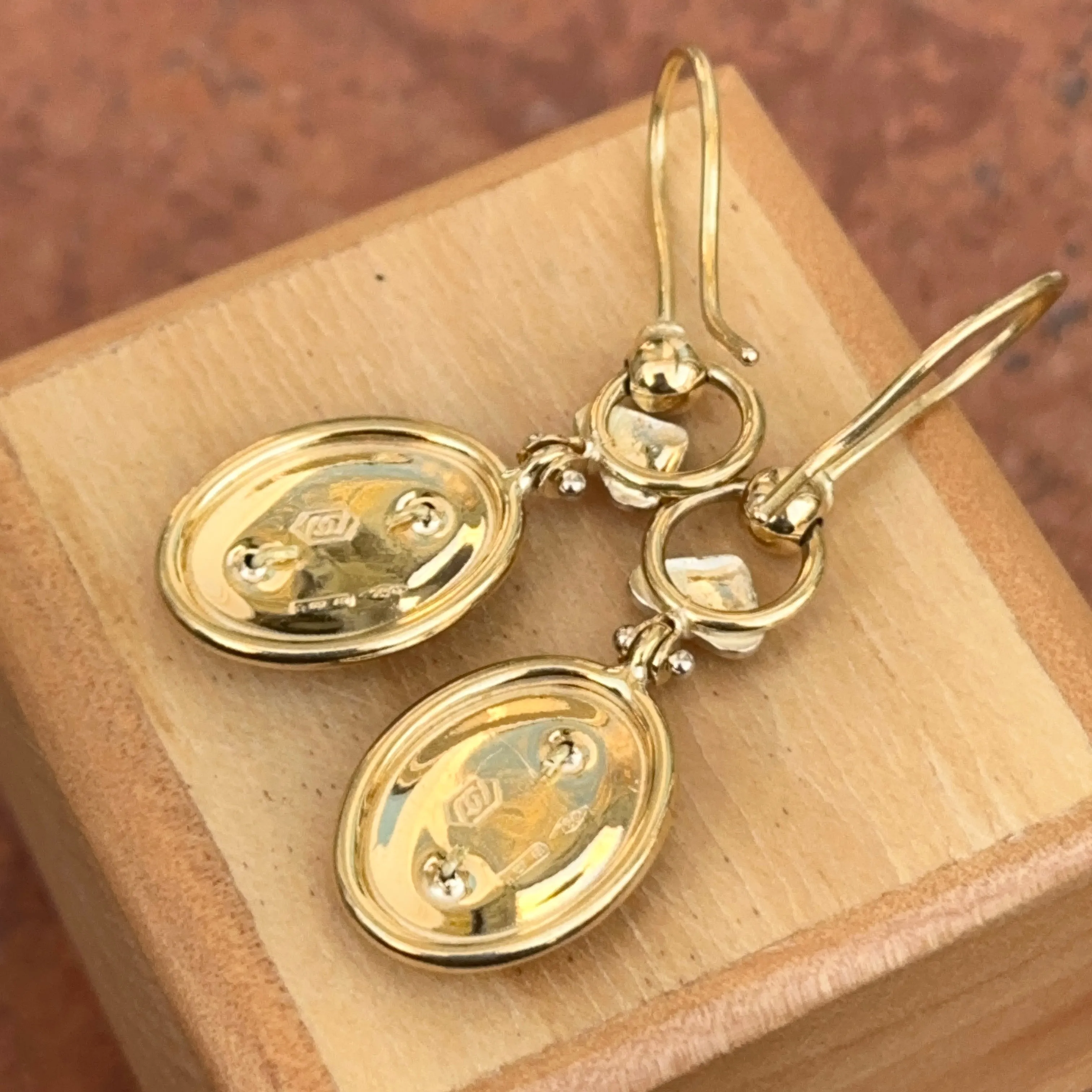 Estate 18KT Yellow Gold Etruscan Cameo Dangle Earrings