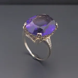 Estate Vintage 14k White Gold Amethyst Ring
