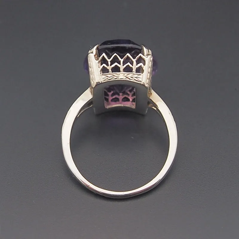 Estate Vintage 14k White Gold Amethyst Ring