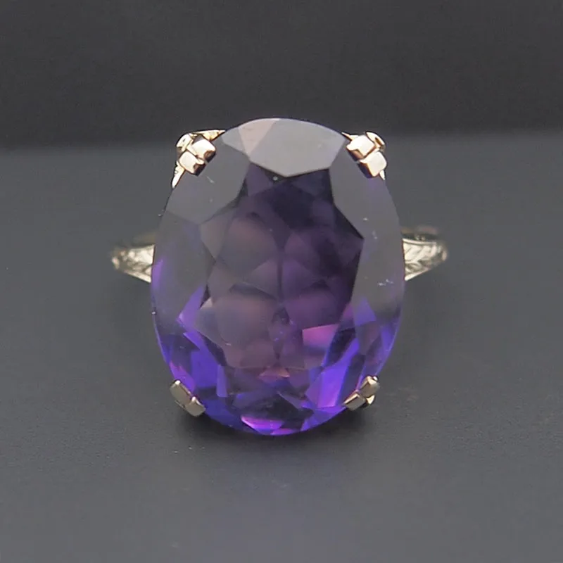 Estate Vintage 14k White Gold Amethyst Ring