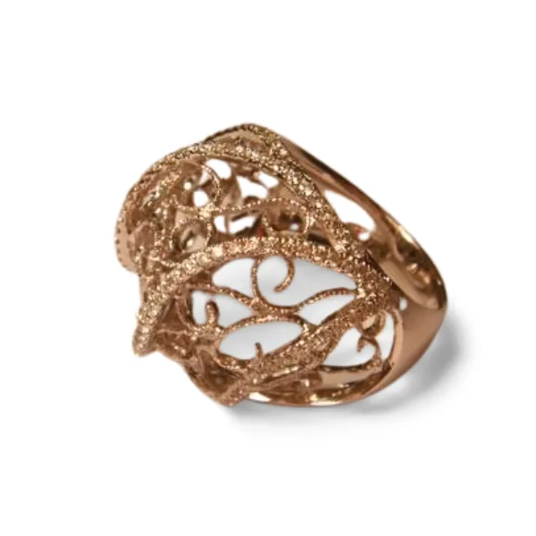 Fabulous 18K White Gold Diamond Filigree Scroll Band Ring