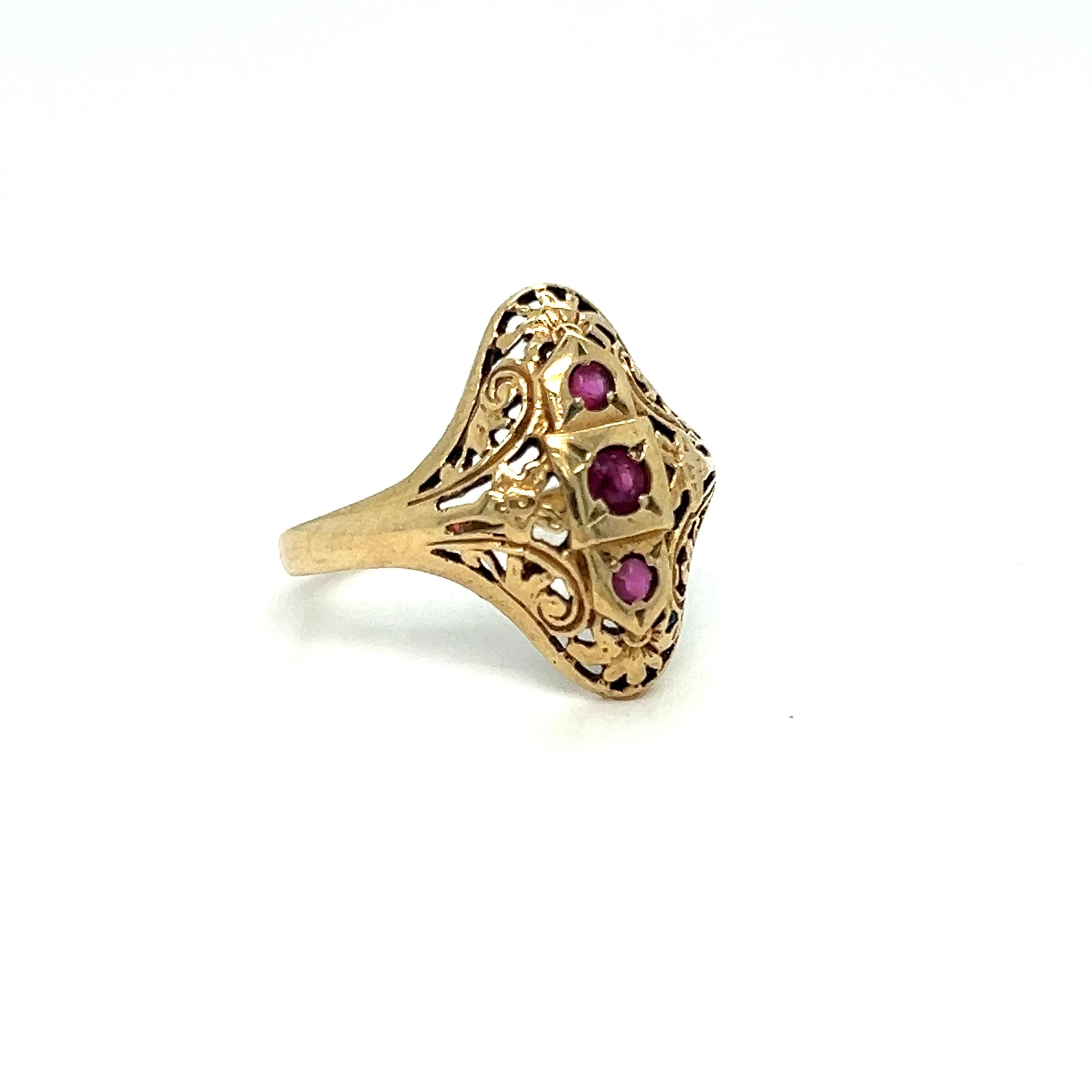 Fabulous Vintage Filigree 14K Yellow Gold Ruby Ring Engagement Ring - 0.25ct.