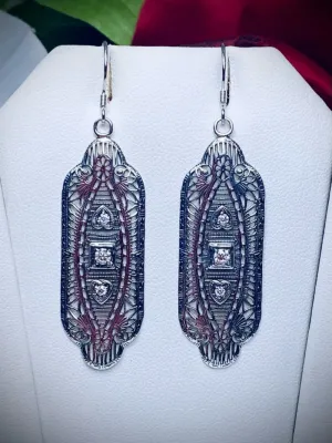 Faux Diamond Earrings, Moissanite or CZ Gemstones, Angel Wings, Vintage Revival Jewelry #E359