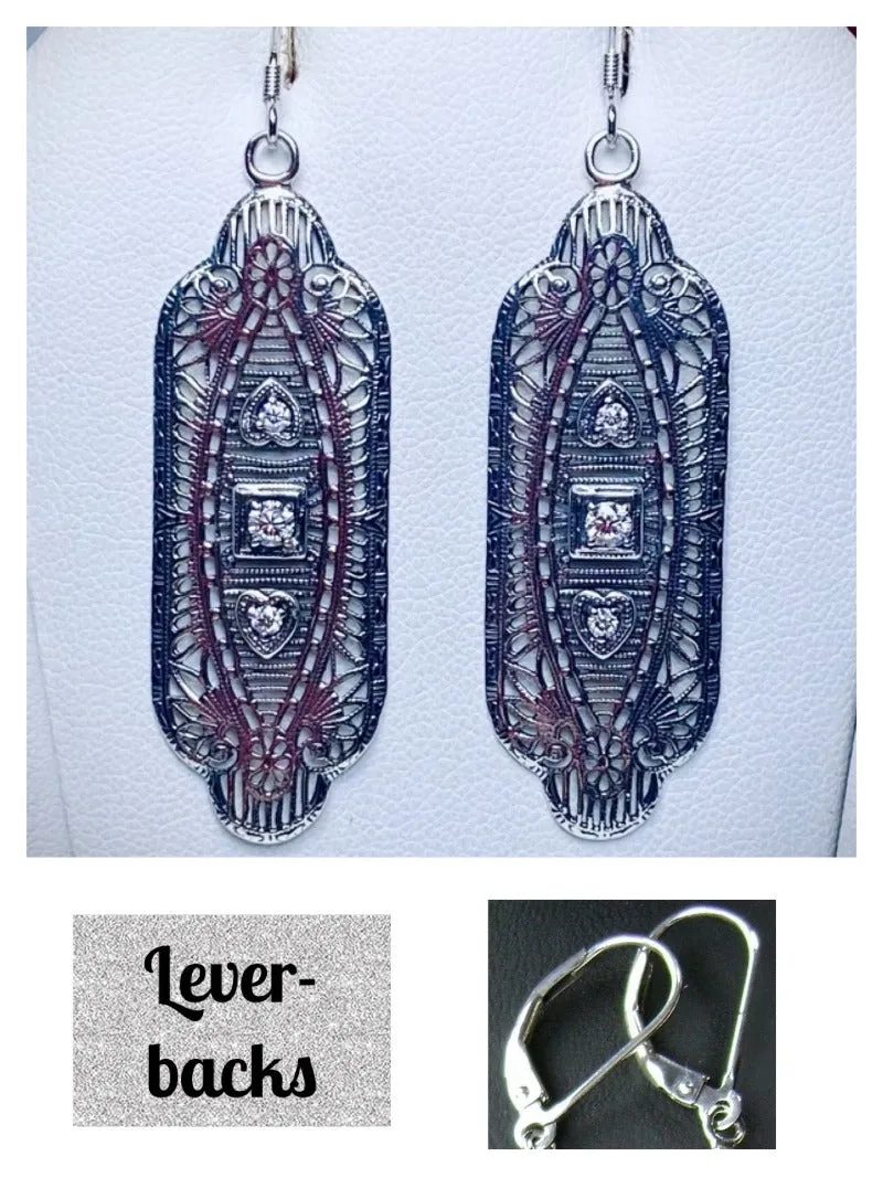 Faux Diamond Earrings, Moissanite or CZ Gemstones, Angel Wings, Vintage Revival Jewelry #E359