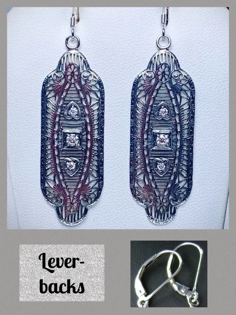 Faux Diamond Earrings, Moissanite or CZ Gemstones, Angel Wings, Vintage Revival Jewelry #E359