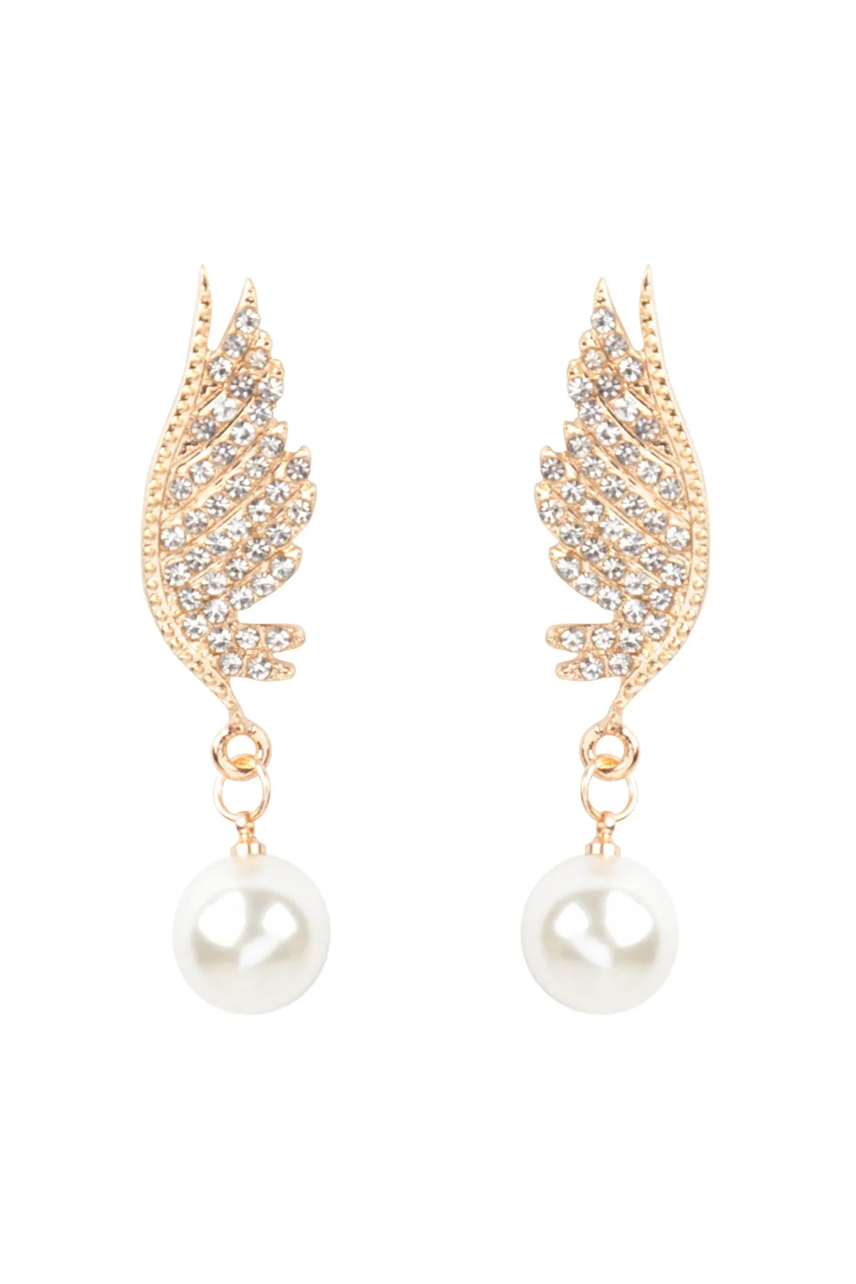 FEATHER DROP LINK PEARL BRIDAL EARRING SET