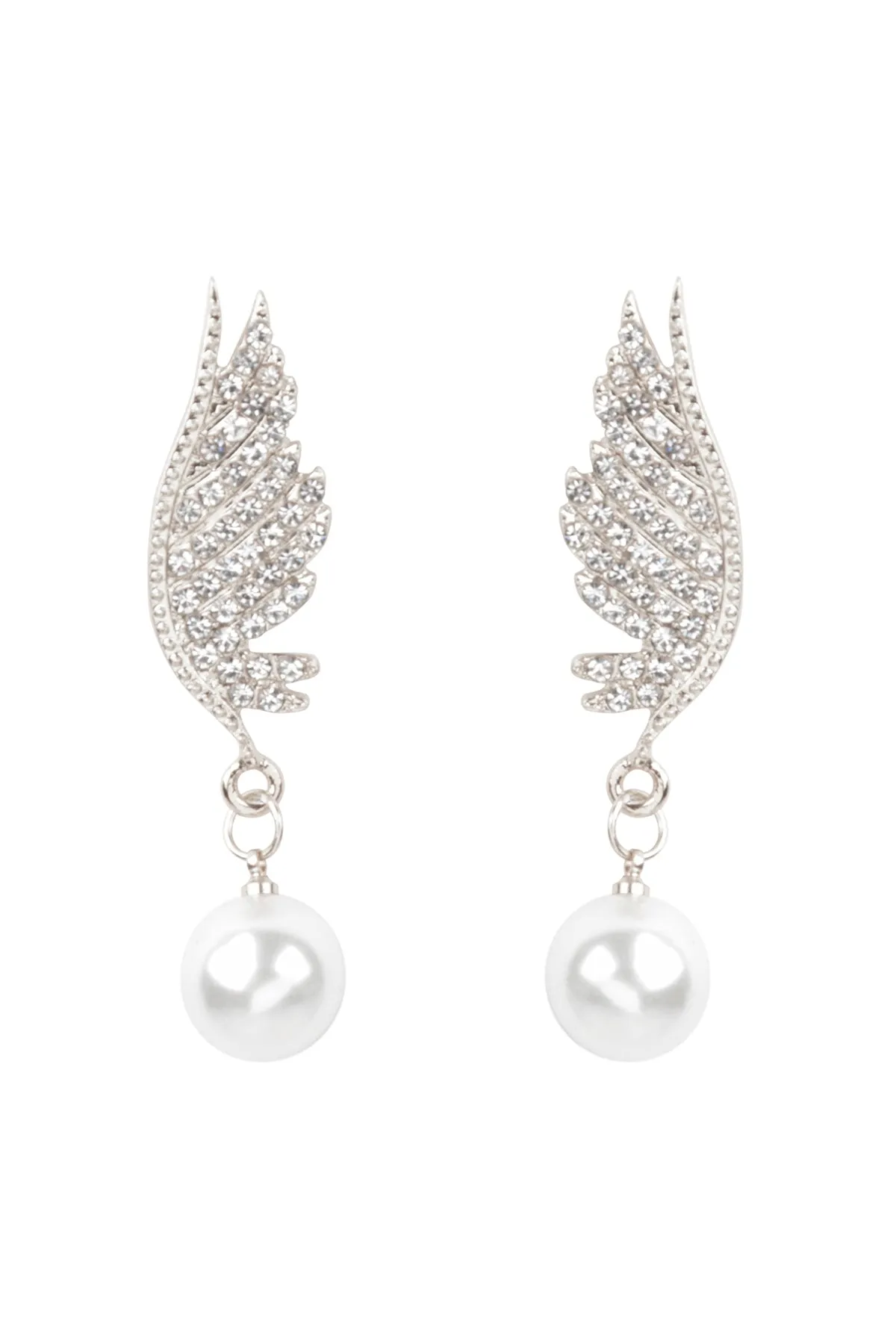 FEATHER DROP LINK PEARL BRIDAL EARRING SET