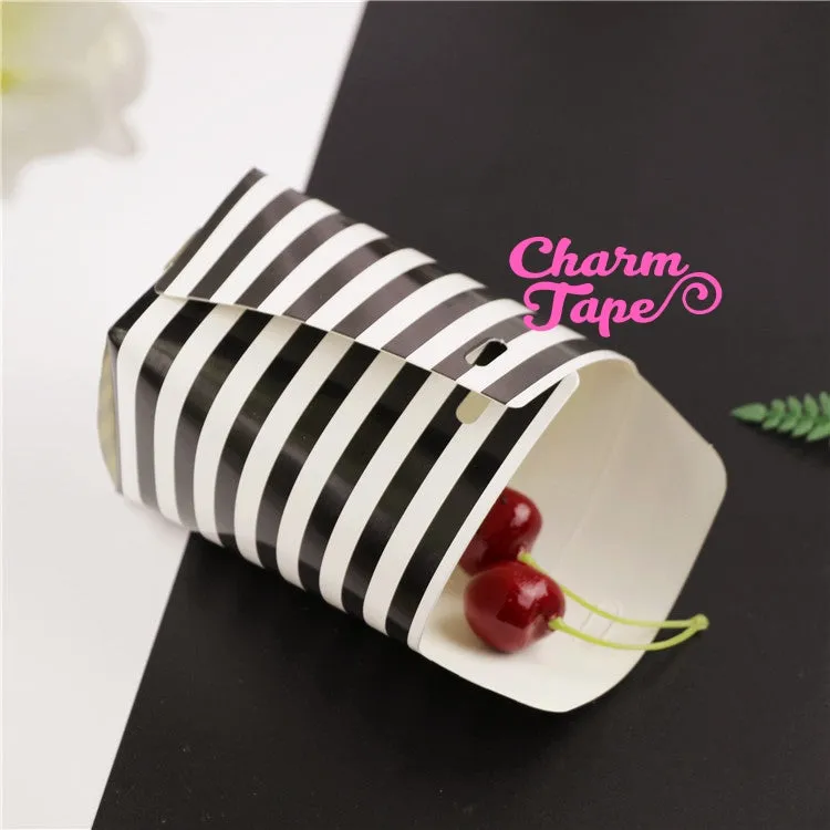 Festive Black & White Stripes Simple Gift Box with Black Ribbon Packaging Party Favors 5/20 counts PB016