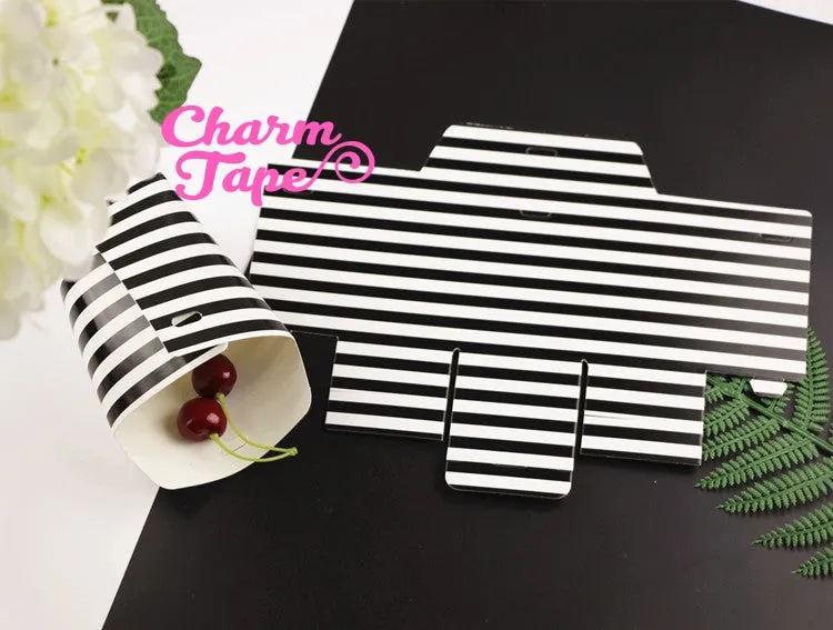 Festive Black & White Stripes Simple Gift Box with Black Ribbon Packaging Party Favors 5/20 counts PB016