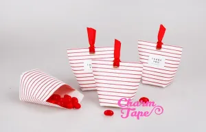 Festive Red Stripes Simple Gift Box with Red Ribbon Packaging Party Favors 5/20 counts PB015