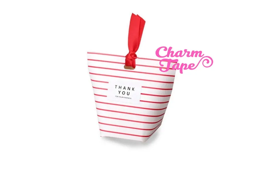 Festive Red Stripes Simple Gift Box with Red Ribbon Packaging Party Favors 5/20 counts PB015
