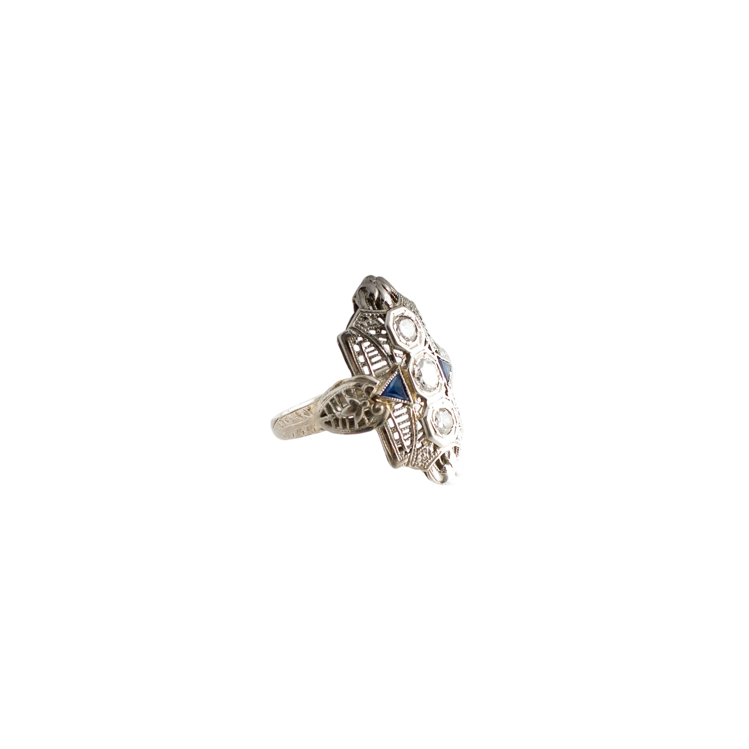 Filigree Diamond and Synthetic Sapphire Ring