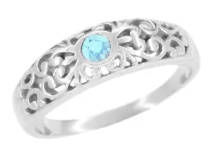 Filigree Edwardian Sky Blue Topaz Band Ring in Sterling Silver