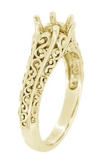 Filigree Flowing  Scrolls Engagement Ring Setting for a 3/4 Carat Diamond in 14 Karat Yellow Gold