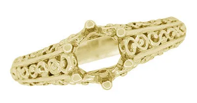 Filigree Flowing  Scrolls Engagement Ring Setting for a 3/4 Carat Diamond in 14 Karat Yellow Gold