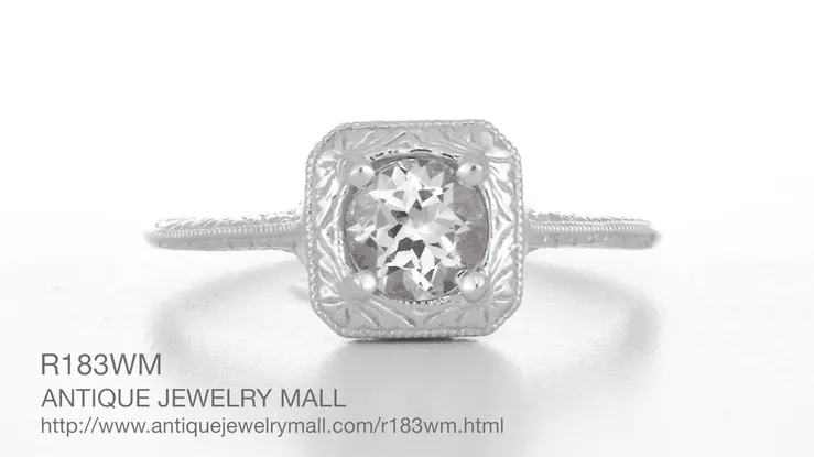 Filigree Scrolls Engraved Morganite Engagement Ring in 14 Karat White Gold