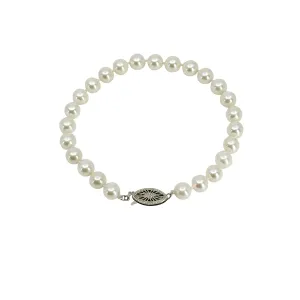 Filigree Vintage Mid-Century Japanese Saltwater Akoya Cultured Pearl Bracelet- 10K White Gold