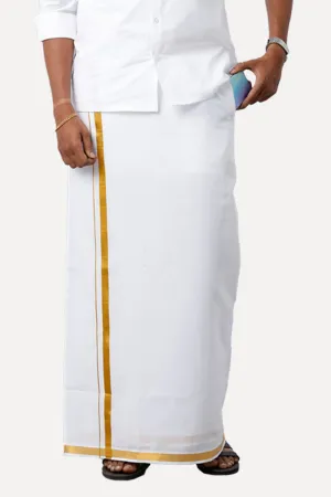 Fixit (SPL) - Gold Single Layered Pocket Dhoti With Jari Borders For Men | Uathayam