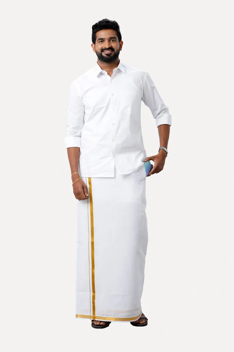 Fixit (SPL) - Gold Single Layered Pocket Dhoti With Jari Borders For Men | Uathayam