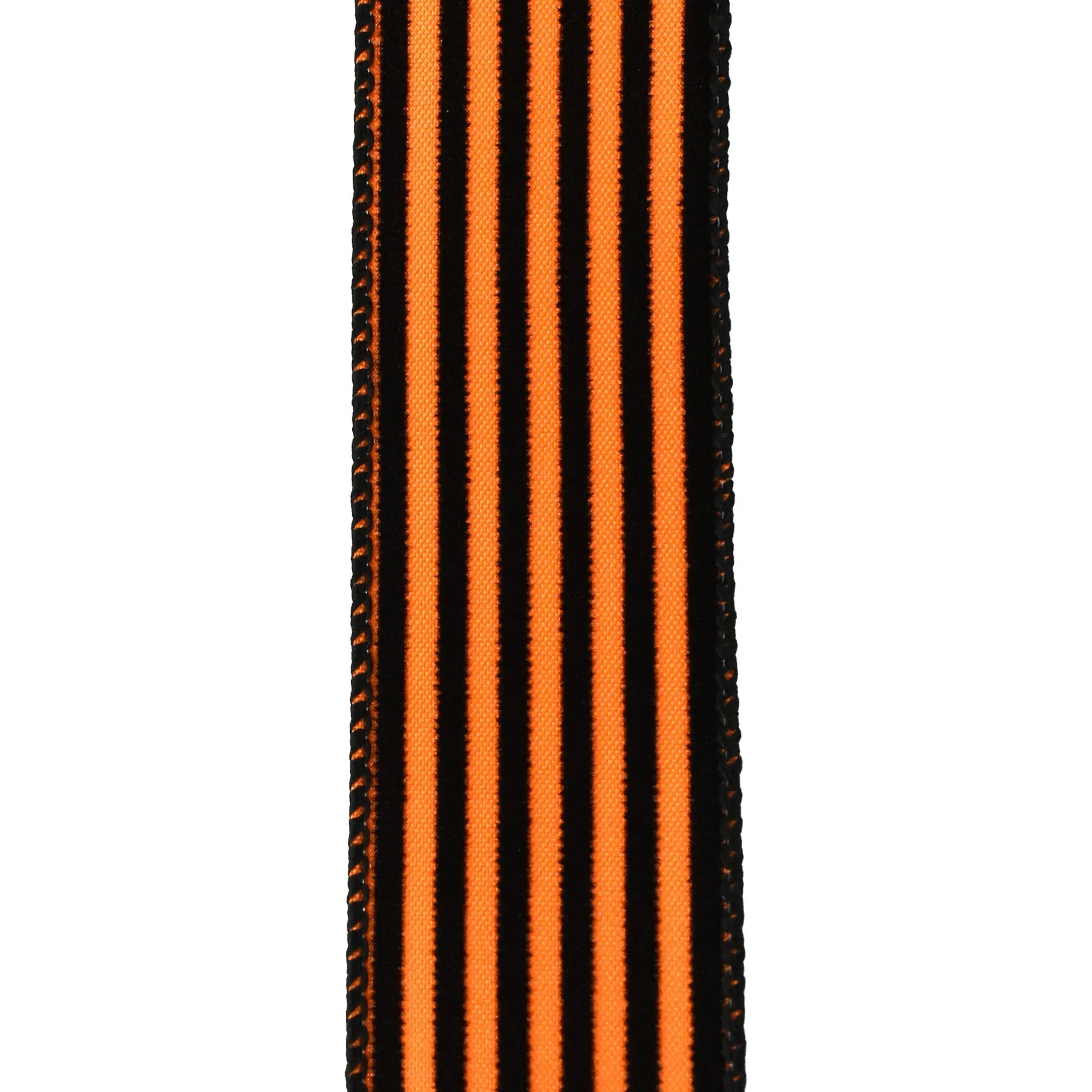 Flocked Halloween Cabana Stripes Wired Ribbon, 1-1/2-Inch, 10-Yard