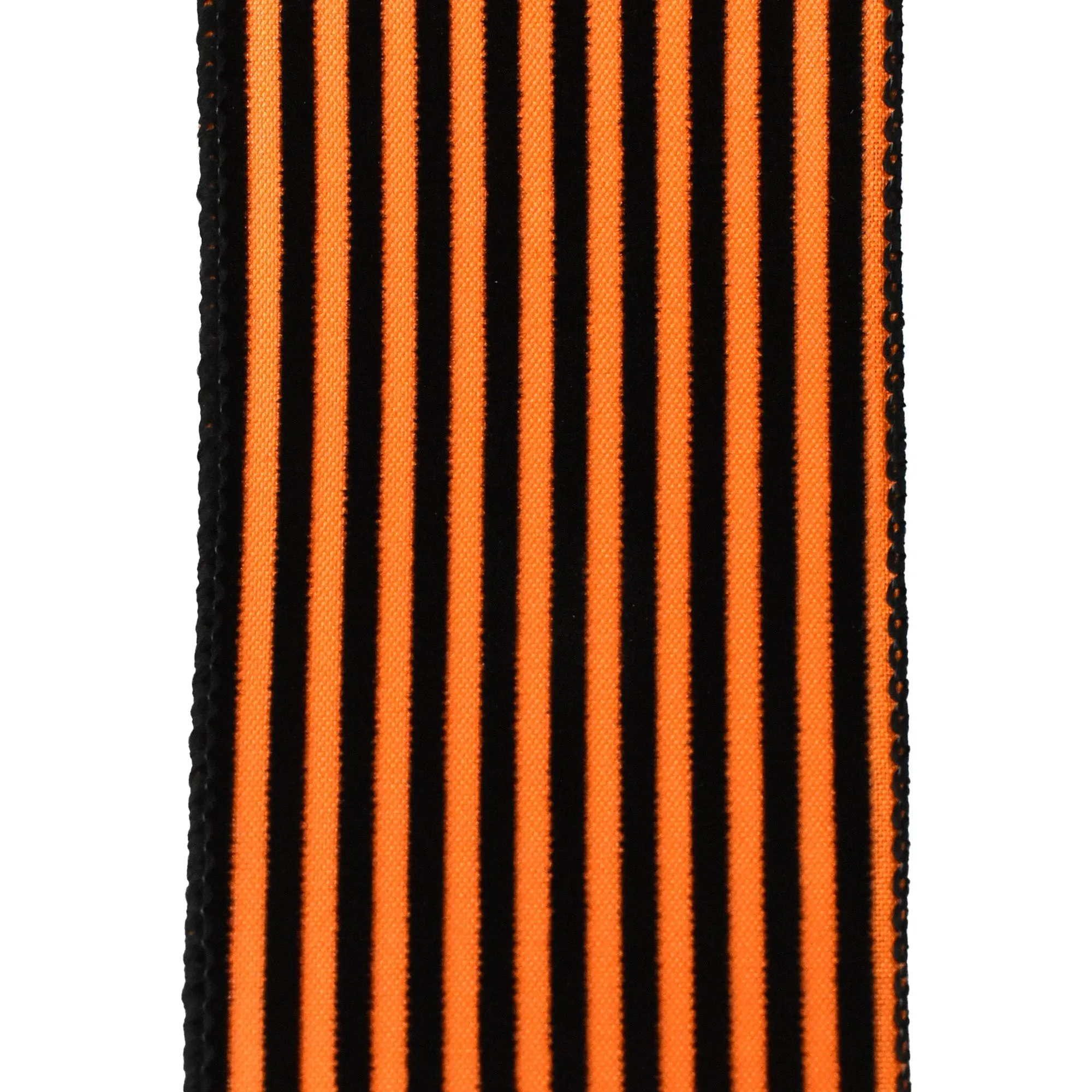 Flocked Halloween Cabana Stripes Wired Ribbon, 2-1/2-Inch, 10-Yard
