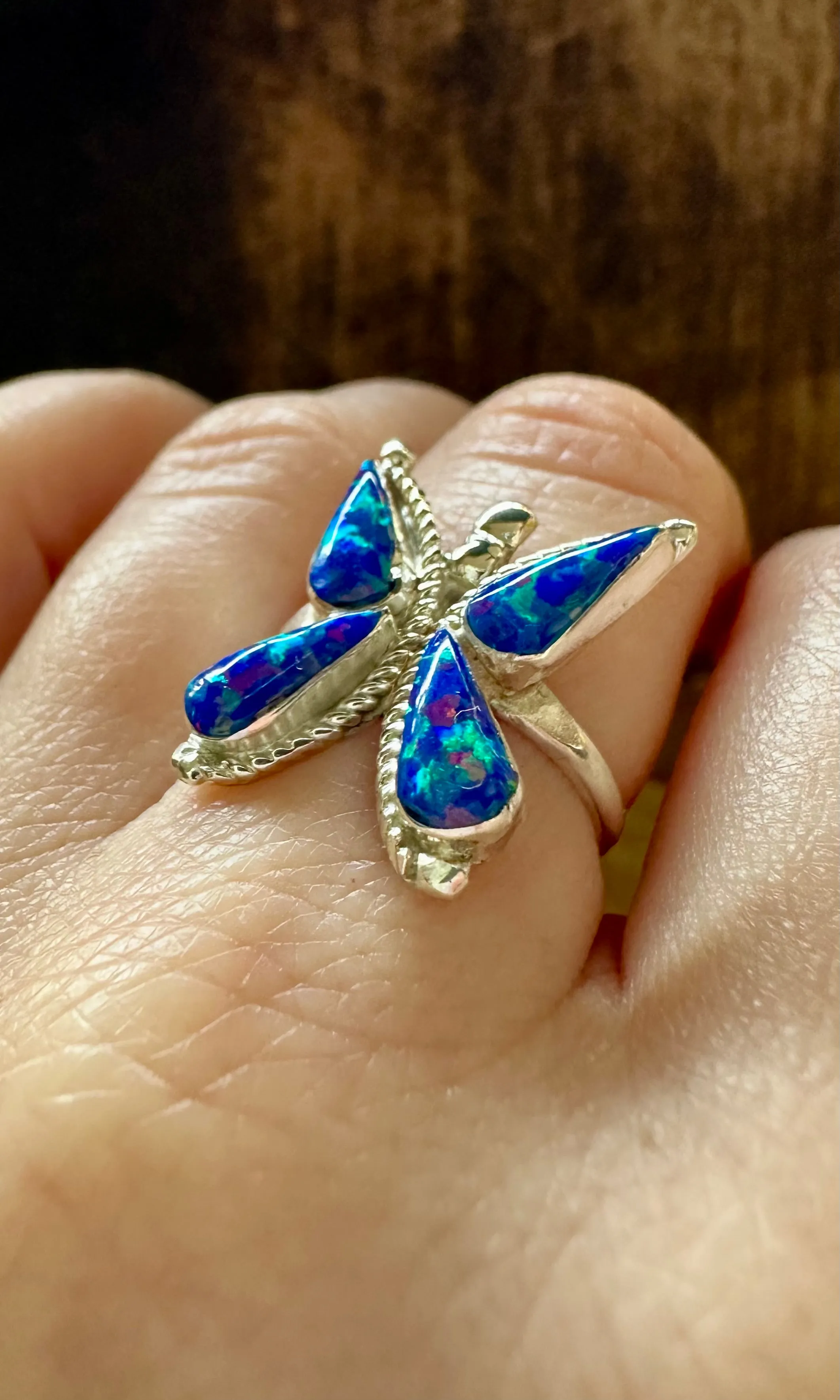 FLYING BUTTERFLY Opal and Silver Ring • Size 6 1/4