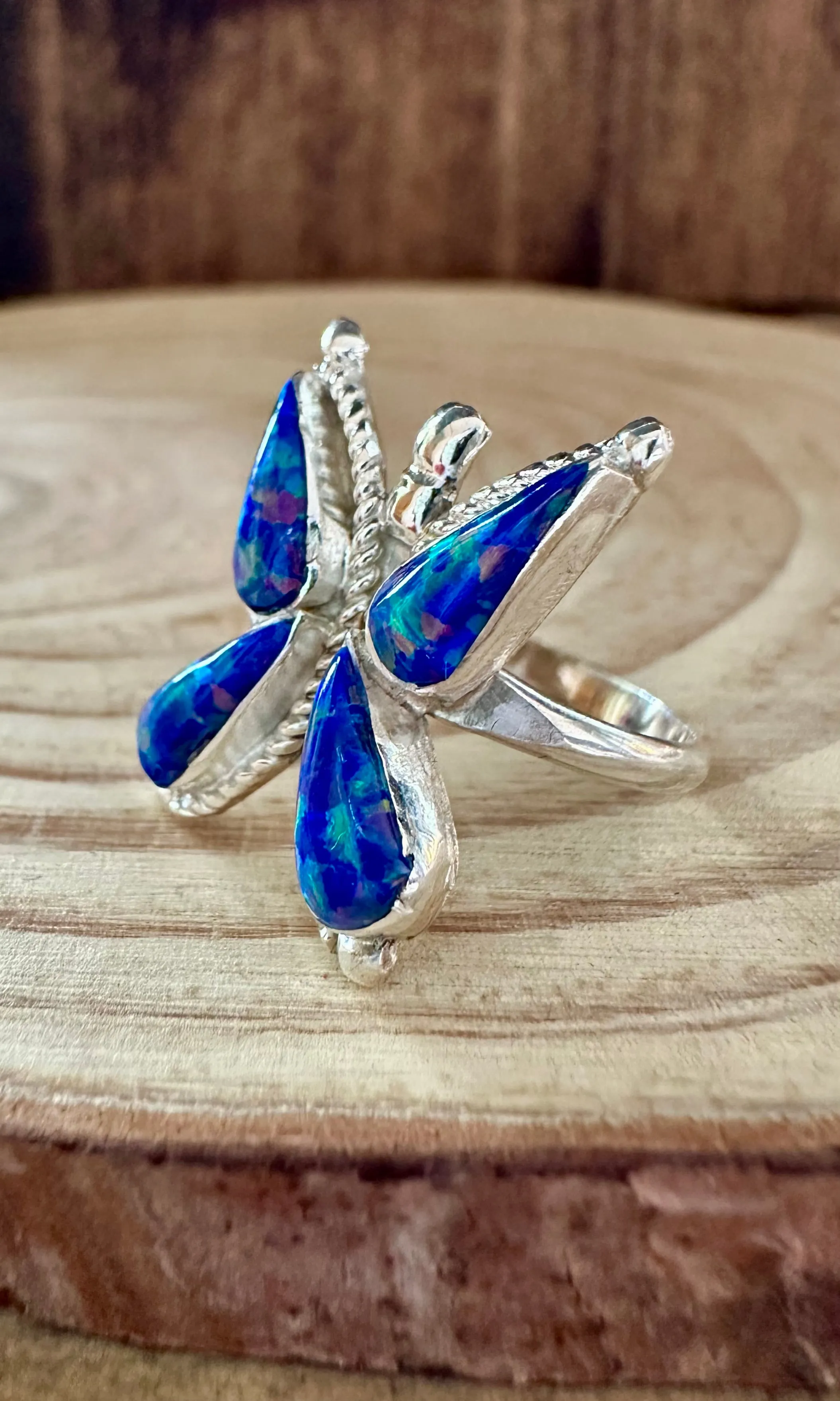 FLYING BUTTERFLY Opal and Silver Ring • Size 6 1/4