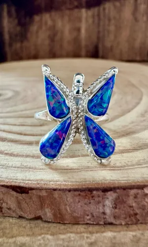 FLYING BUTTERFLY Opal and Silver Ring • Size 6 1/4
