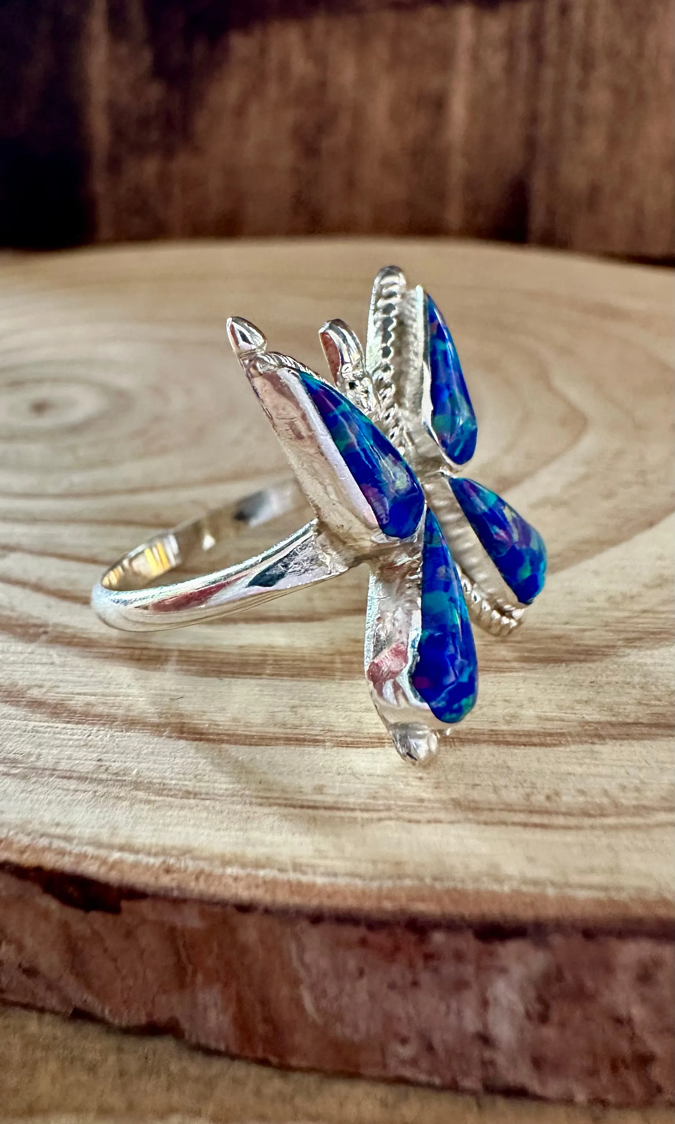 FLYING BUTTERFLY Opal and Silver Ring • Size 6 1/4