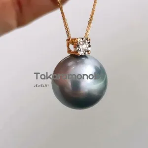 Forever Elegant 10.0-11.0 mm Tahitian Silver Gray Pearl & Diamond Stud Earrings/Pendant in 18K Gold