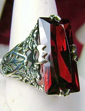 Garnet CZ Ring, Baguette Intaglio, Victorian Jewelry  #D31