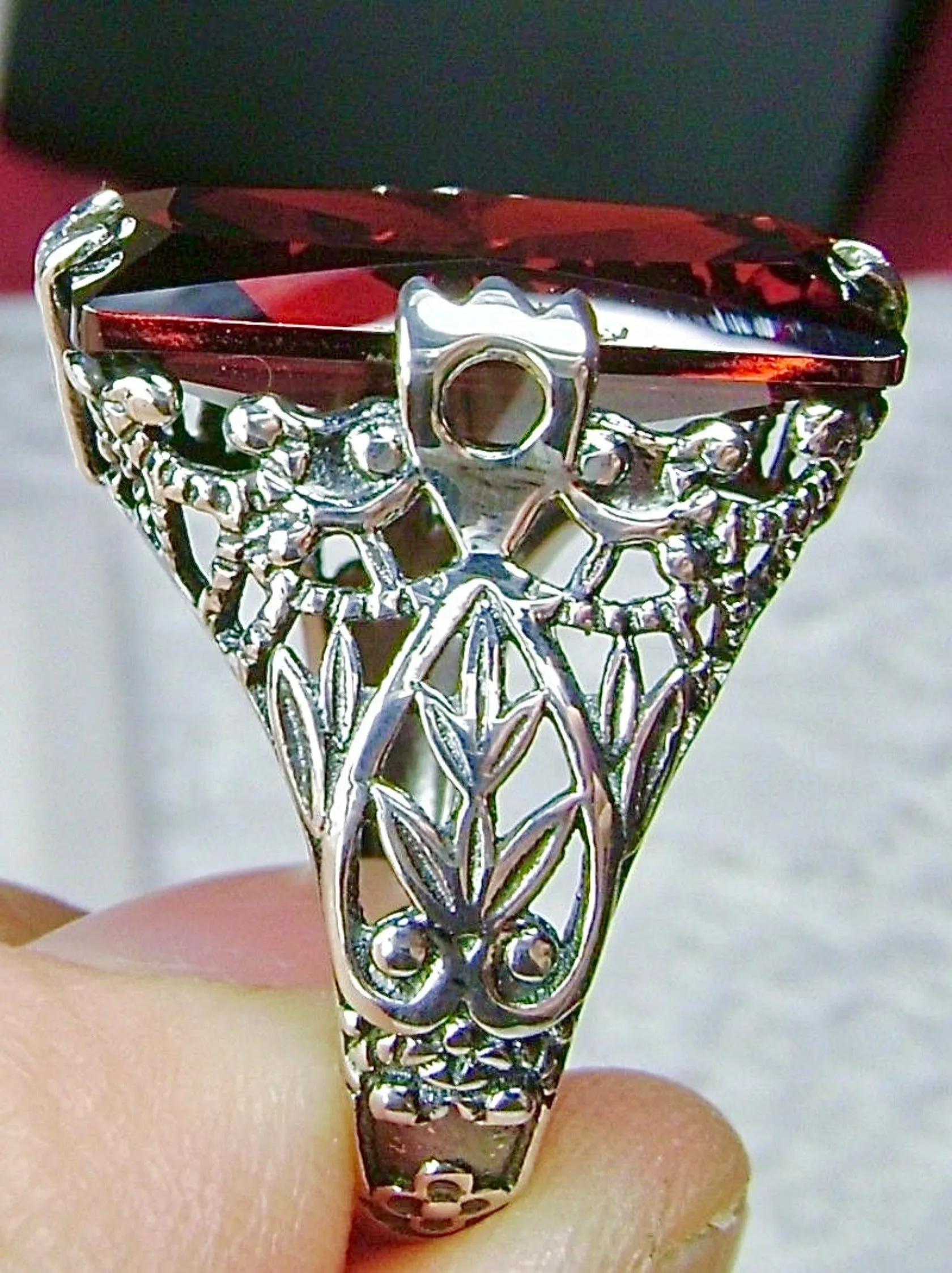 Garnet CZ Ring, Baguette Intaglio, Victorian Jewelry  #D31