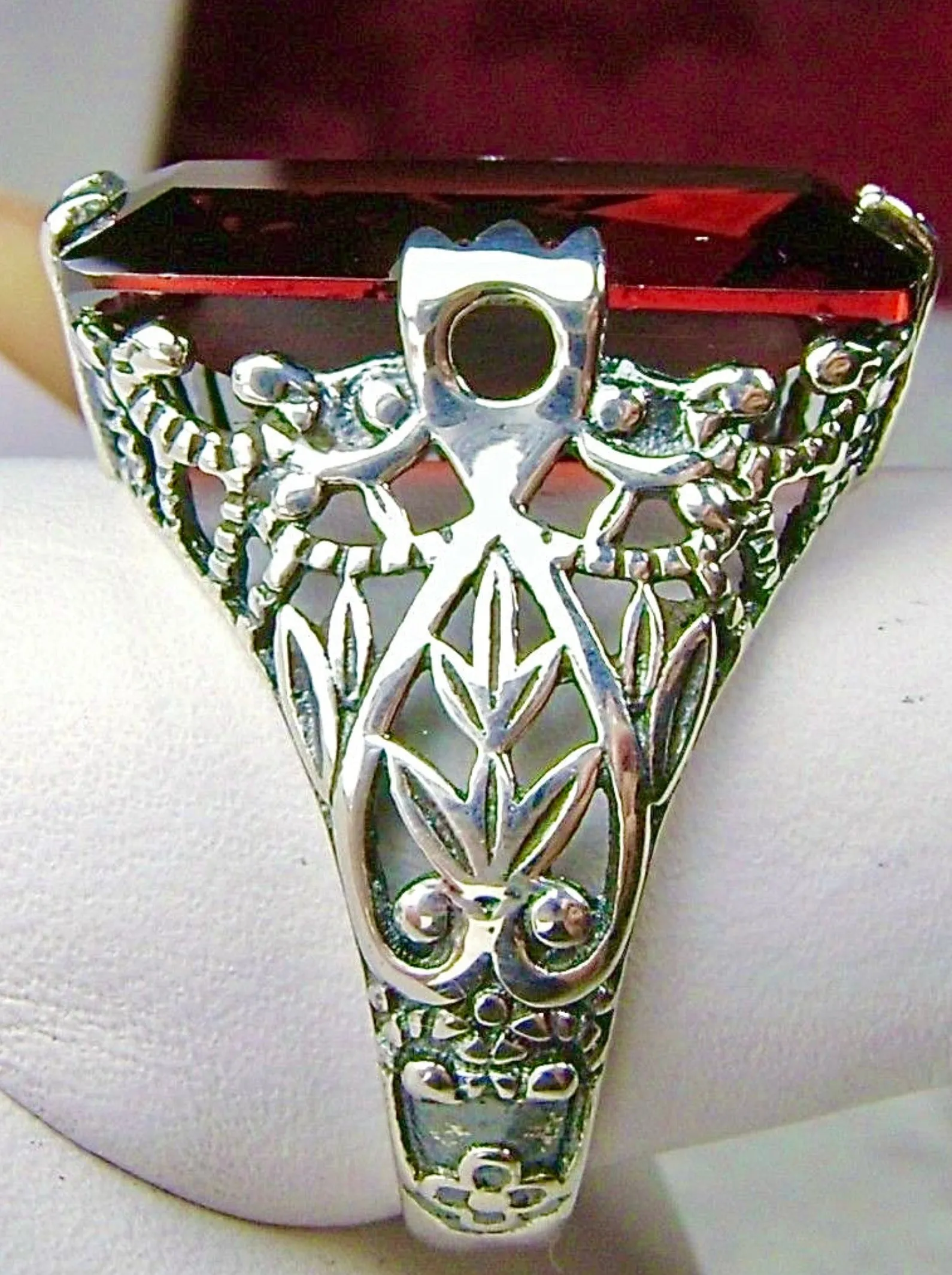 Garnet CZ Ring, Baguette Intaglio, Victorian Jewelry  #D31
