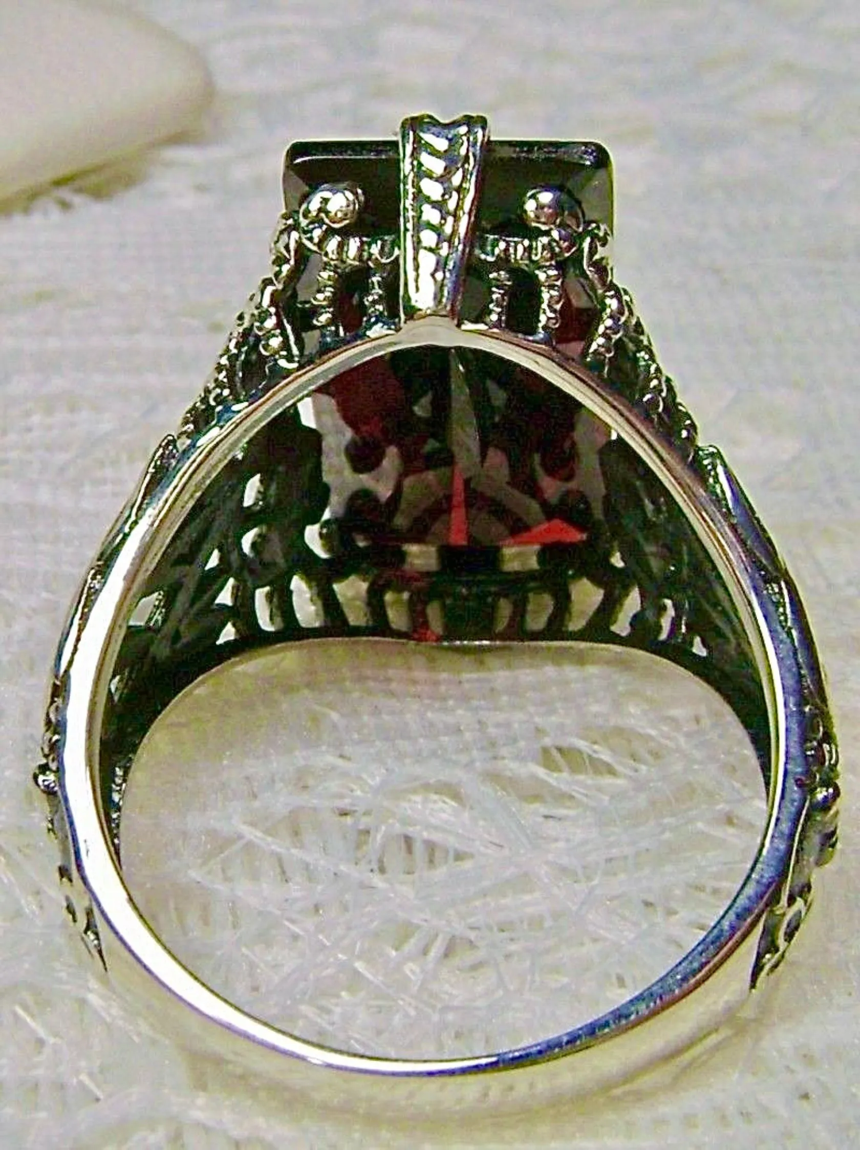 Garnet CZ Ring, Baguette Intaglio, Victorian Jewelry  #D31