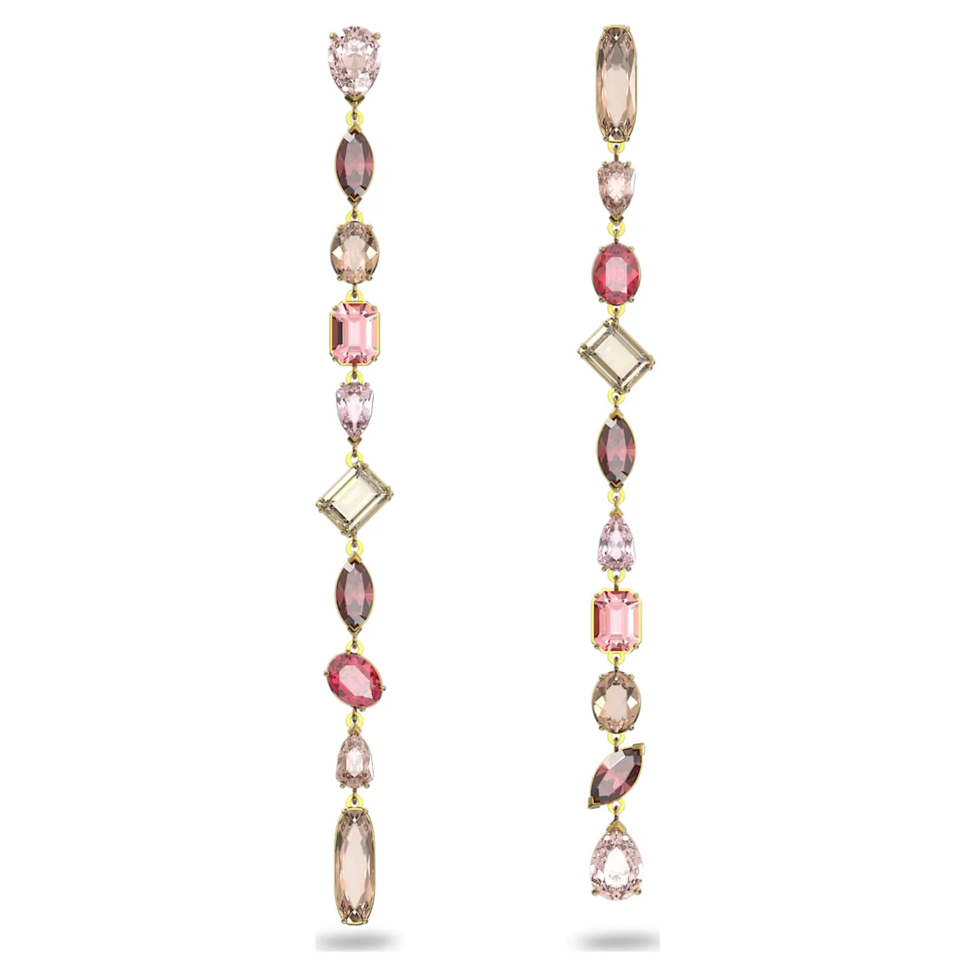 Gema drop earrings Asymmetrical, Extra long, Multicolored, Gold-tone plated 5610725