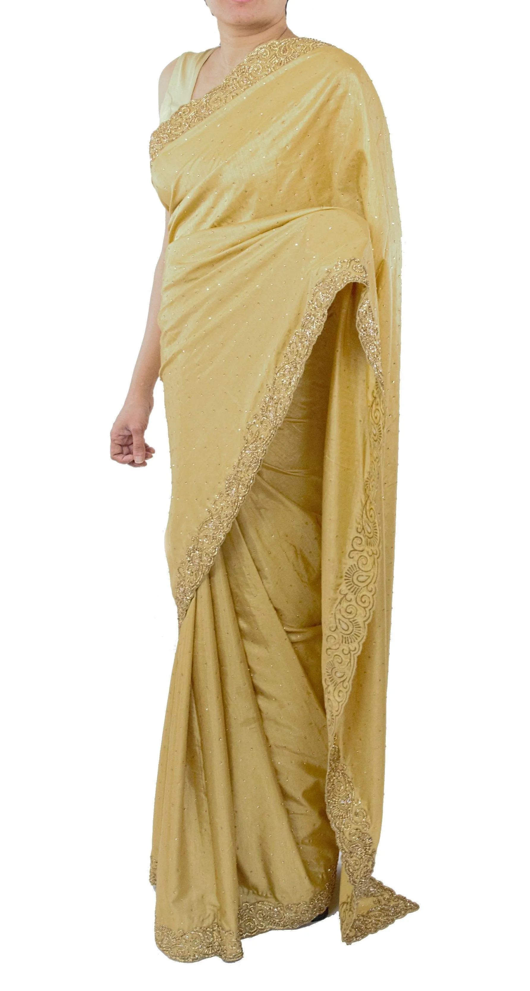 Gold Color Silk Saree with Swarovski Crystals Work
