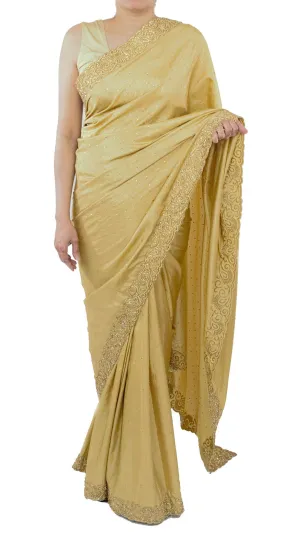 Gold Color Silk Saree with Swarovski Crystals Work