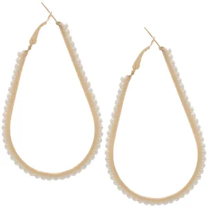 Gold Faux Pearl Teardrop Hoop Earrings