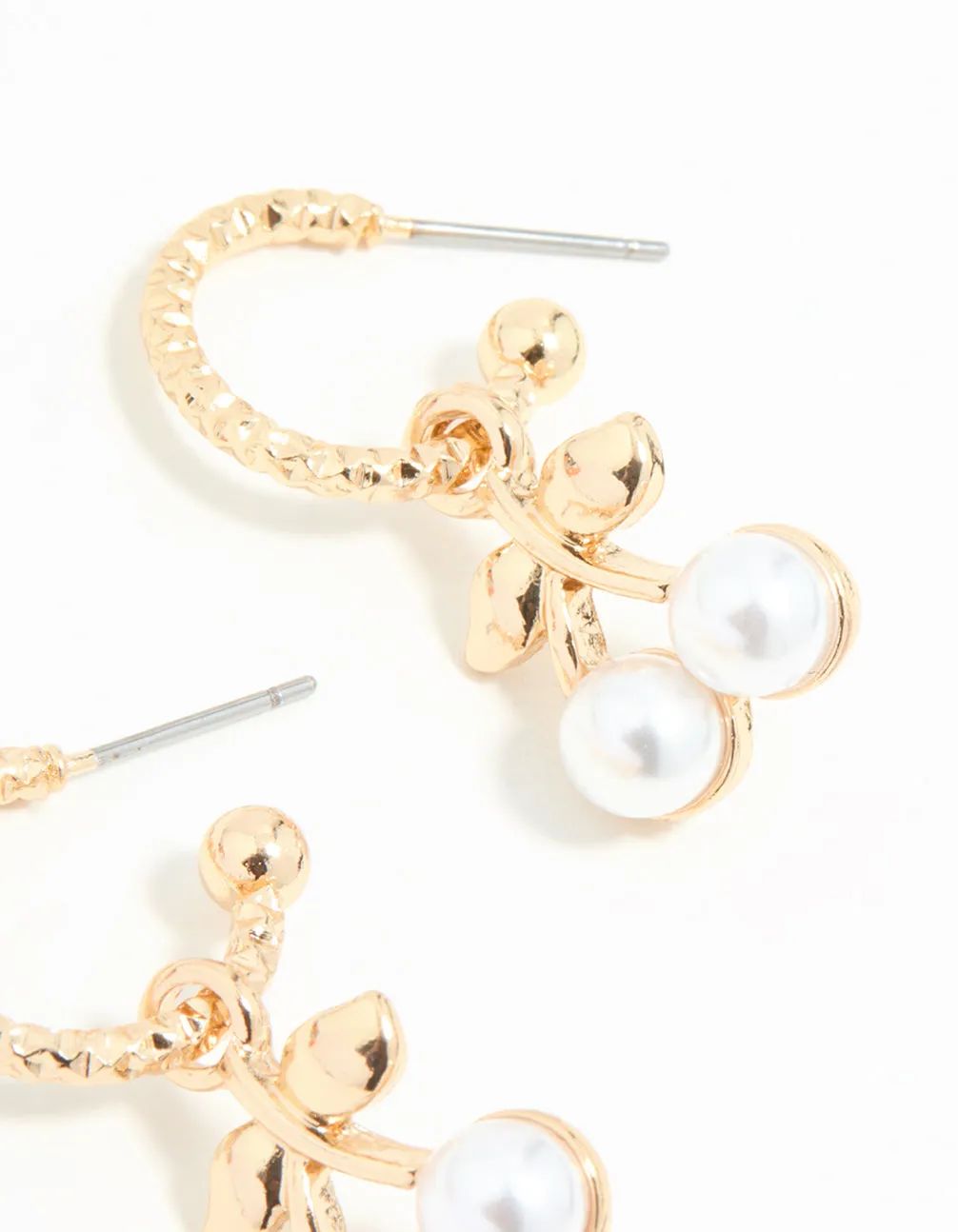 Gold Pearl Cherry Huggie Earrings