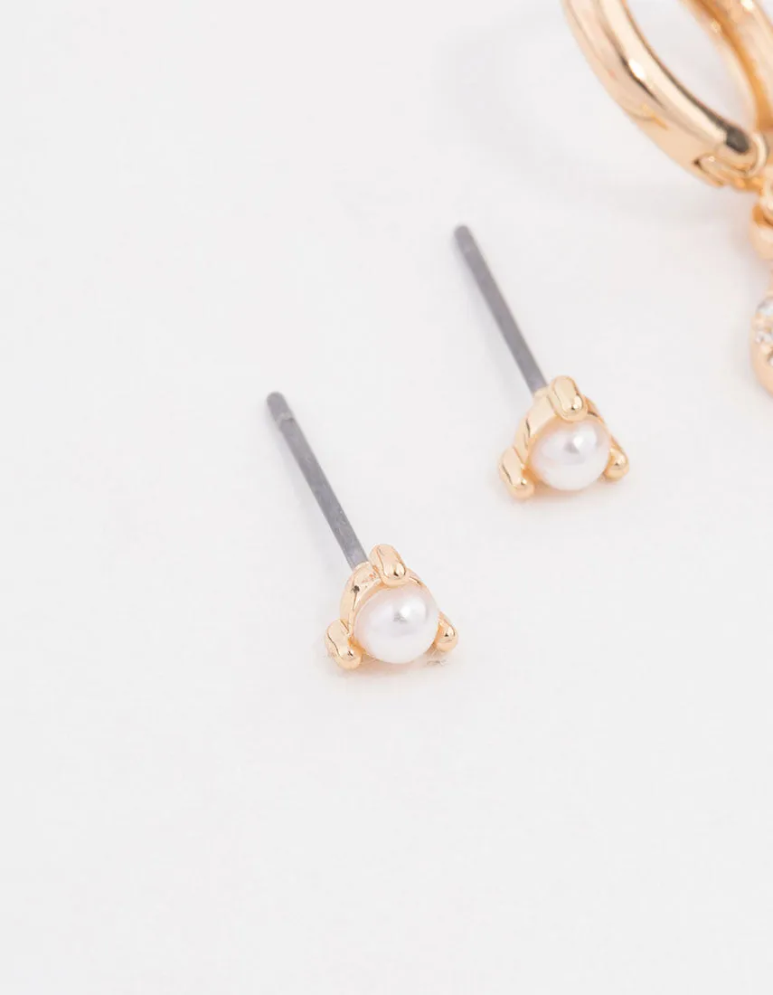 Gold Pearl Flower Classic Earrings 3-Pack