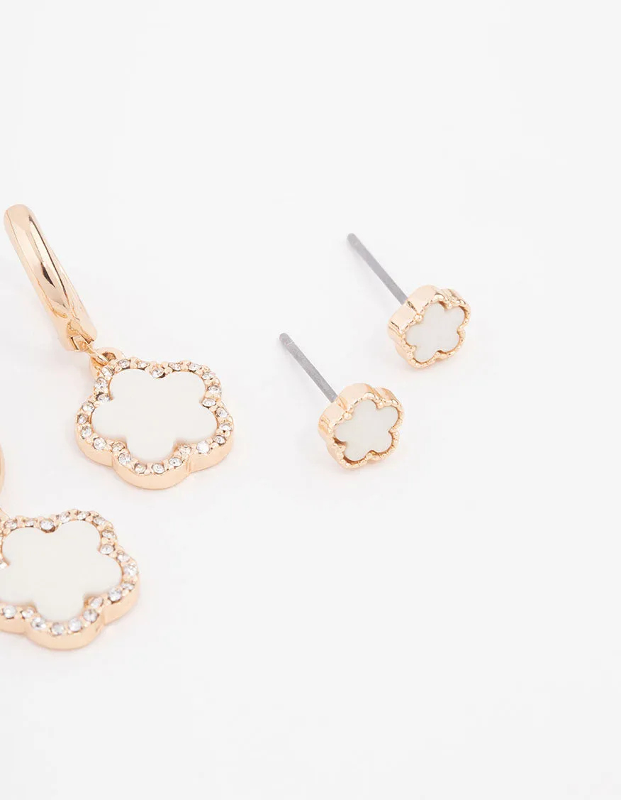 Gold Pearl Flower Classic Earrings 3-Pack